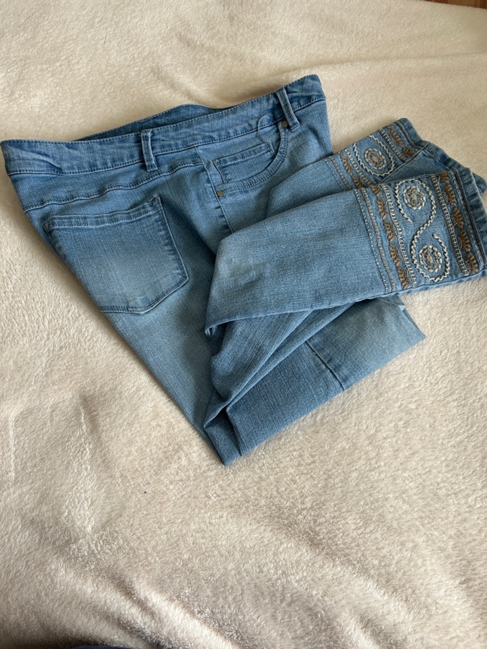 d. jeans Medium Blue Skinny Jeans with Embroidered Ankles